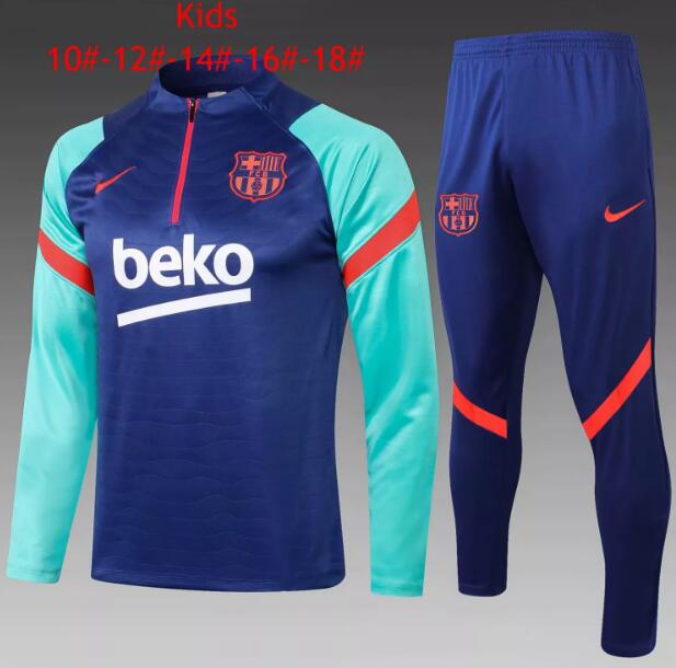 Kids/Youth 2021/22 Barcelona Blue Sweatshirt and Pants Training Kits